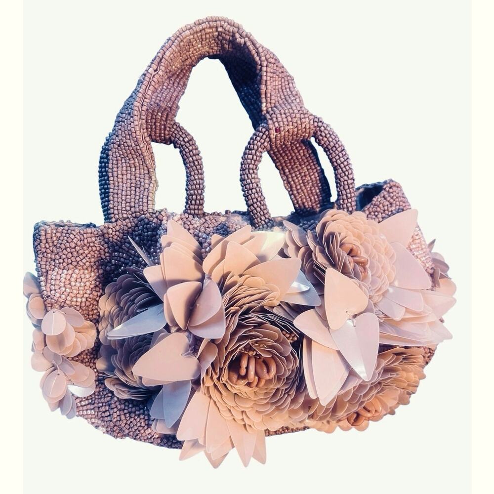 Mauve Beaded Purse By Handcrafted in India Floral Viral TikTok NWOT